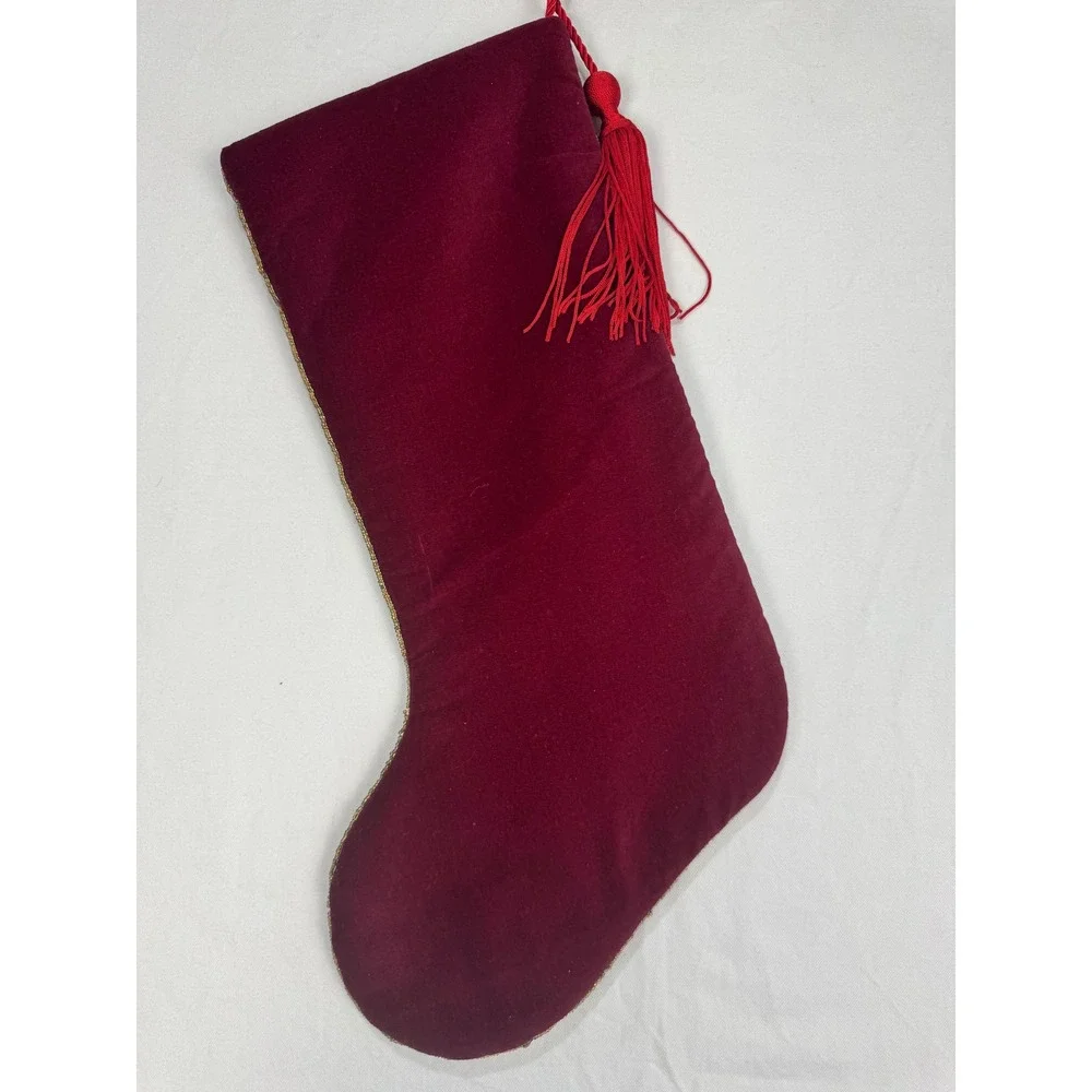 Prima Creations Velvet Christmas Stockings Navy Burgundy Sequin Candy Cane Set 2